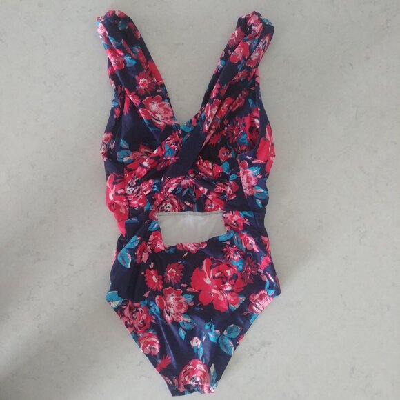 Modcloth HighDive navy blue red floral one piece swimsuit bathing suit c… - Picture 4 of 11